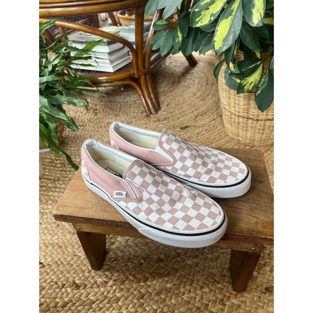 Vans Pink and White Checkerboard Classic Slip-On Sneakers